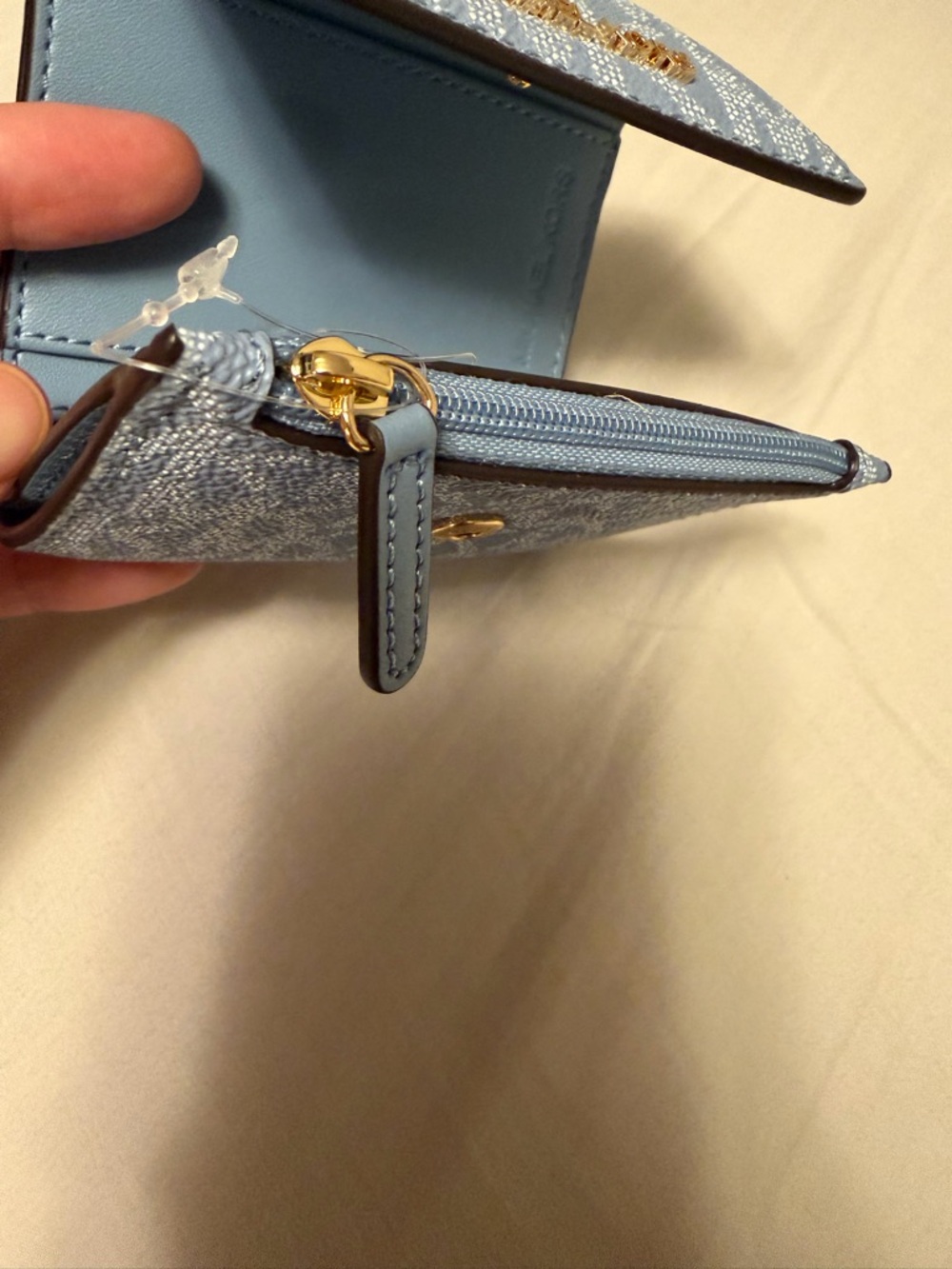 Michael Kors Light Blue MK Logo Compact Card Holder with Gold Logo - Picture 3 of 5